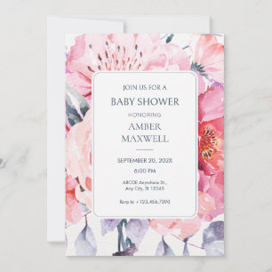 Invitation Baby shower fleuriste rose aquarelle