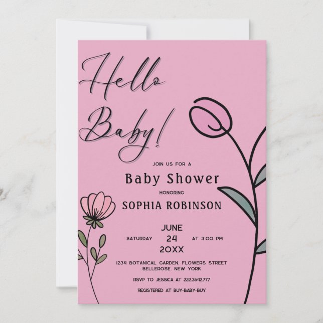 Invitation Baby shower Fleurs Abstraites (Devant)