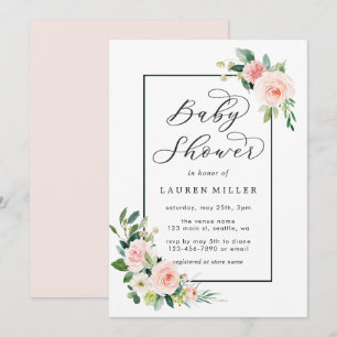Invitation Baby Shower Fleurs Aquarelle Rose Pâle