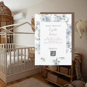 Invitation Baby Shower Fleurs Bleues et Marron