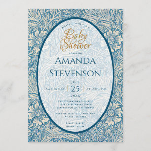 Invitation Baby shower fleurs bleues Souci William Morris