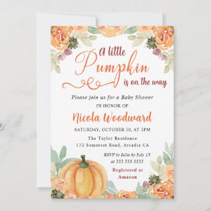 Invitation Baby Shower Fleurs d'automne aquarelle Citrouilles