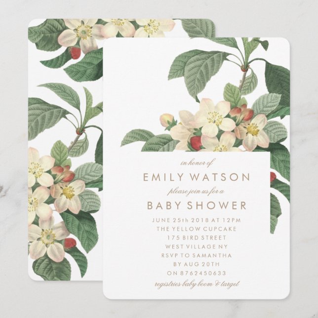 Invitation Baby shower Fleurs de Jardin (Devant / Derrière)