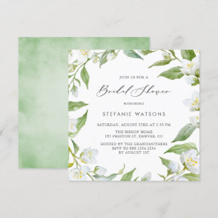 Invitation Baby Shower Fleurs de Jasmin et Feuillage à l'Aqua
