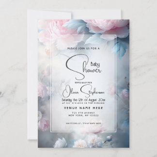 Invitation Baby Shower - Fleurs de pivoine rose rêveuses