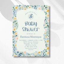 Baby-Shower Fleurs de Style Ancien Bleu Poussiéreu