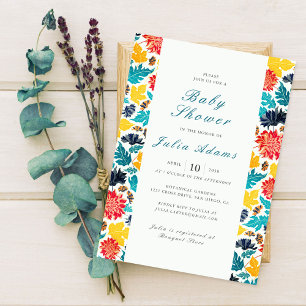 Invitation Baby Shower Fleurs de Tournesol Aquarelle Bleu Jau
