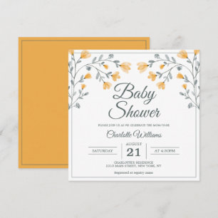 Invitation Baby shower Fleurs délicates Orange Sage Vert