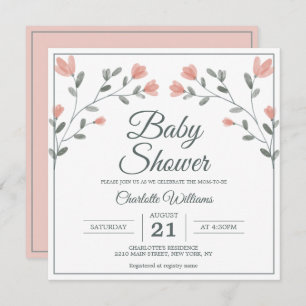 Invitation Baby shower Fleurs délicates Rose & Sage Vert