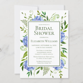 Invitation Baby Shower Fleurs d'Hydrange Bleues