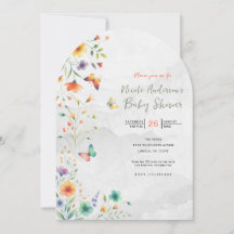 Baby shower Fleurs Papillon Aquarelle Colorée