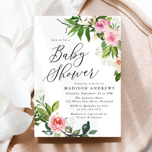 Invitation Baby Shower Fleurs Rose Tendre