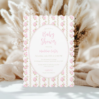 Invitation Baby-Shower Fleurs Roses Vintage 
