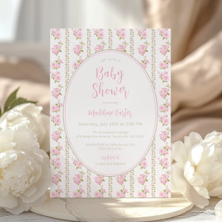 Invitation Baby-Shower Fleurs Roses Vintage 