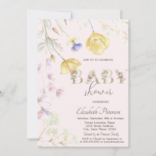 Invitation Baby-Shower Fleurs Sauvages Aquarelle