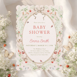 Invitation Baby Shower Fleurs sauvages de fraise cadre en den