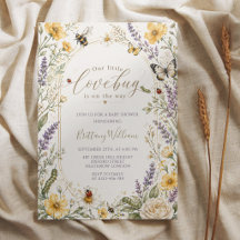 Baby Shower Fleurs Sauvages Insectes Aquarelle