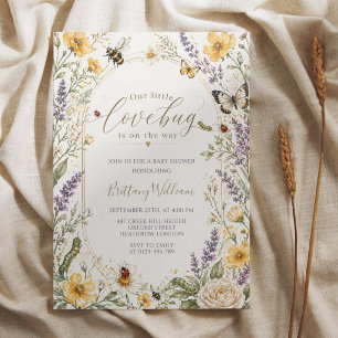 Invitation Baby Shower Fleurs Sauvages Insectes Aquarelle