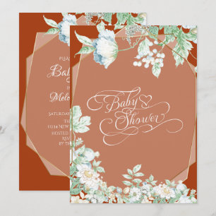 Invitation Baby Shower   Fleurs sauvages Terracotta Baies