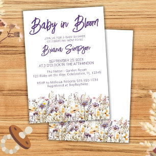 Invitation Baby Shower Fleurs Sauvages Violettes Mixte