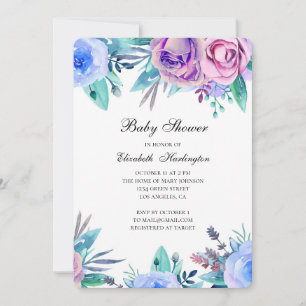 invitation baby shower. Fleurs violettes et bleues
