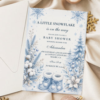 Invitation Baby Shower Flocon de Neige Bleu
