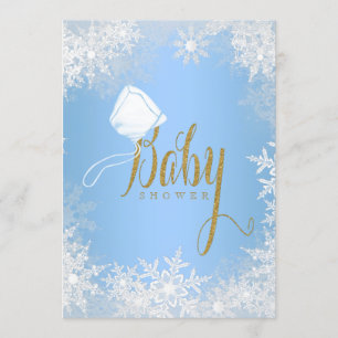 Invitation Baby Shower Flocon de Neige Bleu