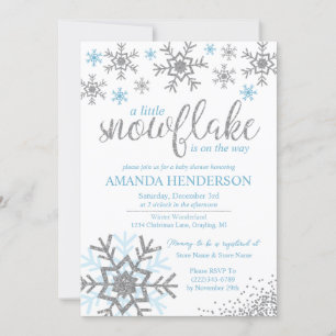 Invitation Baby Shower Flocon de Neige Bleu Poussiéreux Hiver