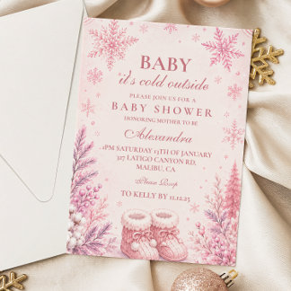 Invitation Baby Shower Flocon de Neige Rose