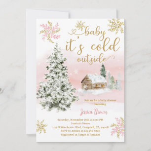 Invitation Baby Shower Flocon de Neige Rose