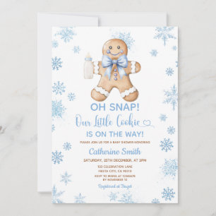 Invitation Baby Shower Flocons de Neige Gingerbread Bleu de N