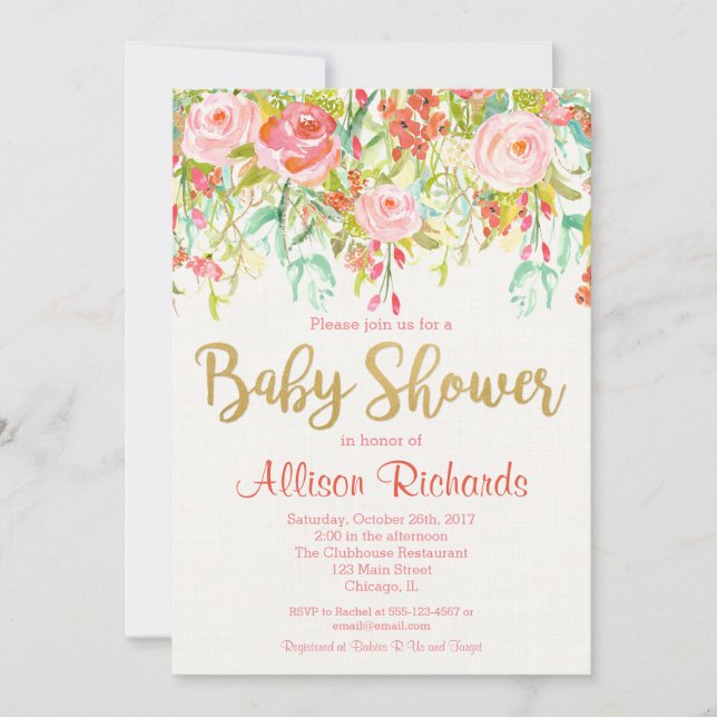 Invitation baby shower floral (Devant)
