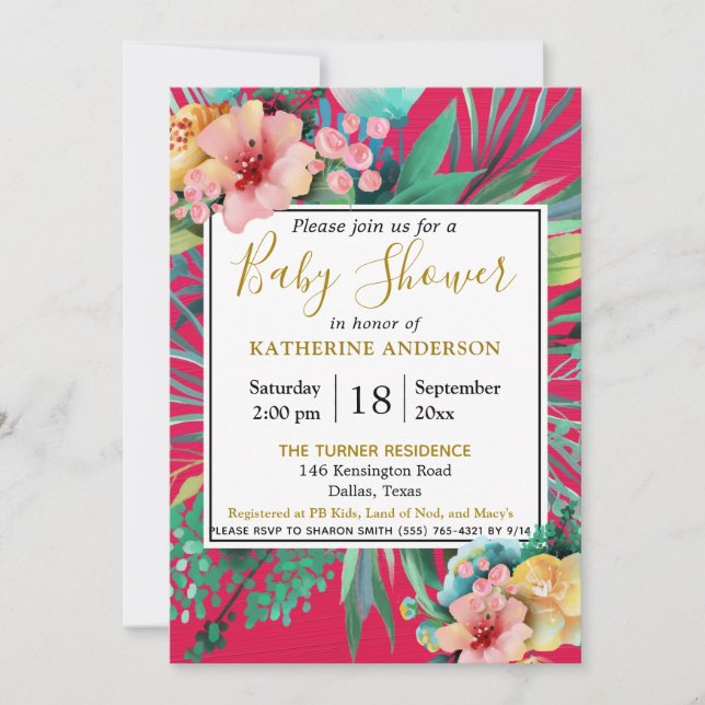 Invitation Baby shower floral à aquarelle blanche et blanche (Devant)