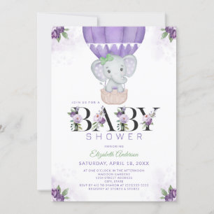 Invitation Baby shower Floral à bulle d'air chaud violet élép
