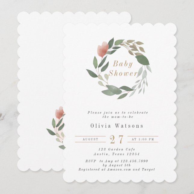 Invitation Baby shower Floral à eau douce moderne (Devant / Derrière)