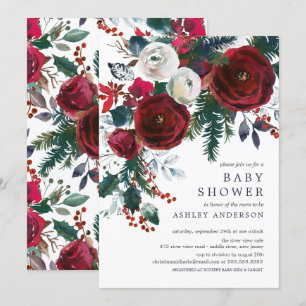 Invitation Baby shower floral à fleurs d'hiver