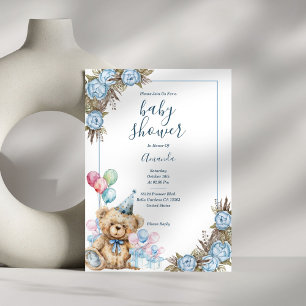 Invitation Baby shower floral à l'ours mou