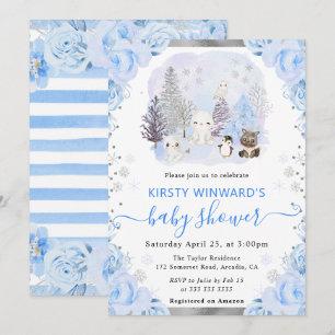 Invitation Baby shower Floral Animaux Arctiques Aquarelle