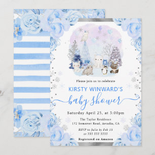 Invitation Baby shower Floral Animaux Arctiques Aquarelle