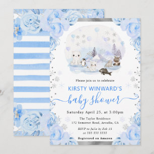 Invitation Baby shower Floral Animaux Arctiques Aquarelle