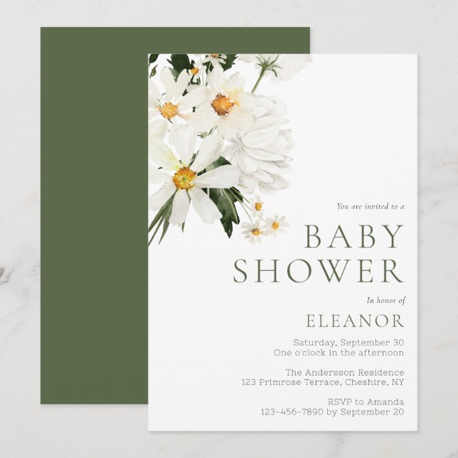 Invitation Baby shower Floral Aquarelle (Devant / Derrière)