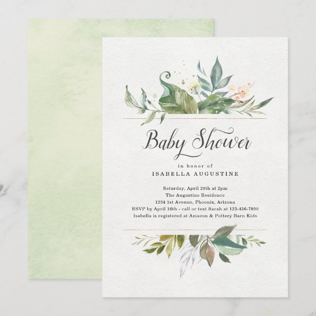 Invitation Baby shower Floral Aquarelle (Devant / Derrière)
