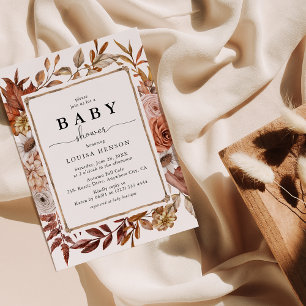 Invitation Baby Shower Floral Aquarelle Automne