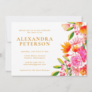Invitation Baby Shower Floral Aquarelle Rose Et Orange