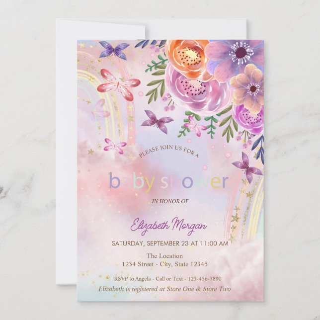 Invitation Baby shower floral arc-en-ciel (Devant)