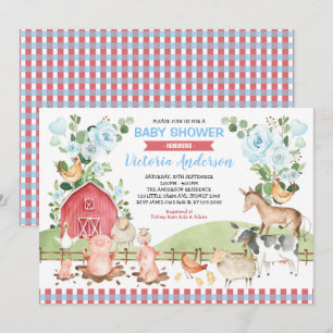 Invitation Baby shower Floral Barnyard Farm Animaux
