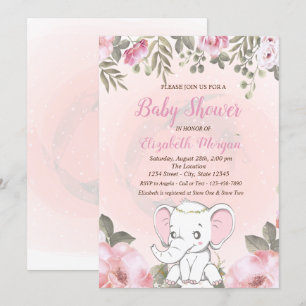 Invitation Baby shower floral bébé éléphant