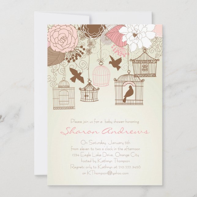Invitation Baby shower Floral Birdcage (Devant)