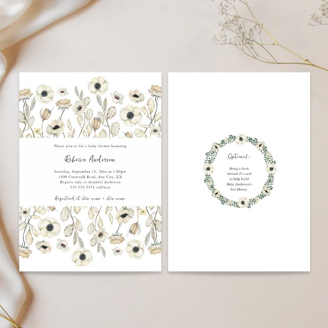 Invitation Baby shower Floral blanc + demande de réservation (Créateur téléchargé)