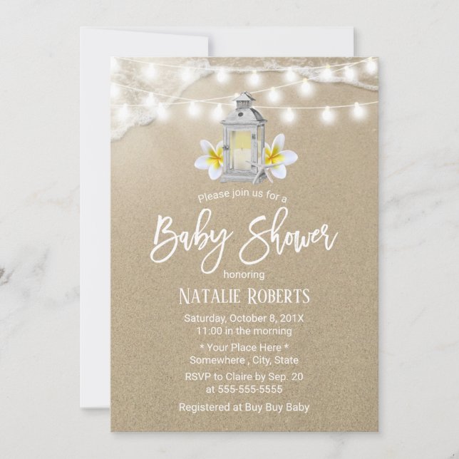 Invitation Baby shower Floral Blanc Rustique (Devant)